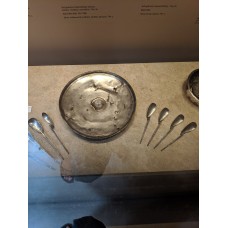 Silver paten and spoons